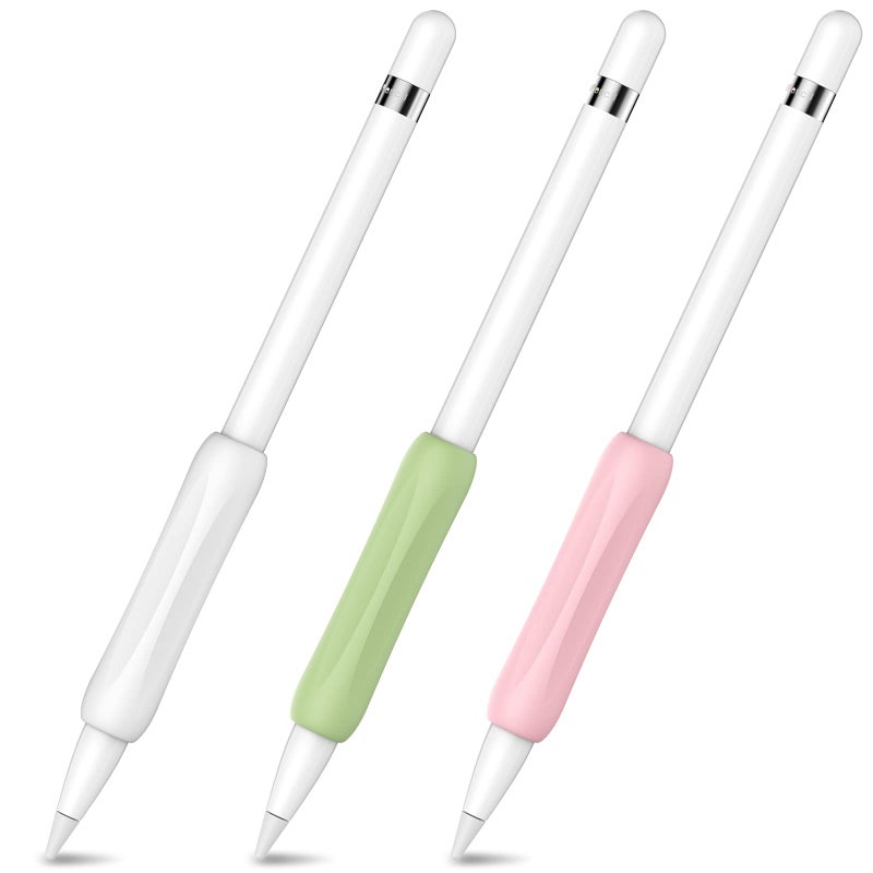 AhaStyle 3 Pack Silicone Grips Holders for Apple Pencil (USB-C) & Apple Pencil (1st / 2nd Generation) Ergonomic Protective Skin Sleeve Compatible with iPad Pen (White,Green,Pink) - Image 1